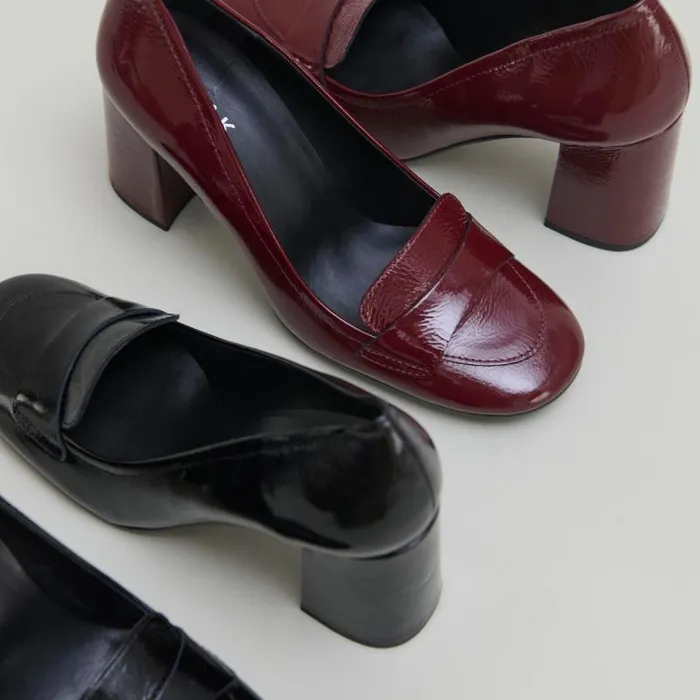 Women Heeled Loafers With Square Toe Burgundy JONAK Loafers