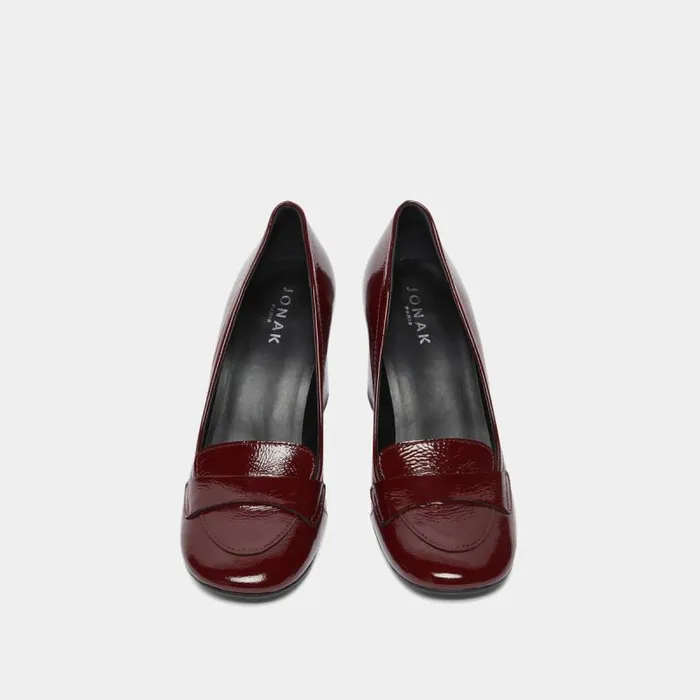 Women Heeled Loafers With Square Toe Burgundy JONAK Loafers