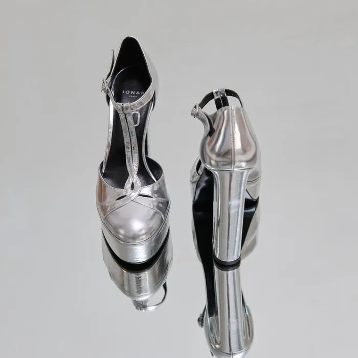 Women Heeled Tbar And Platforms Silver JONAK 60 Years