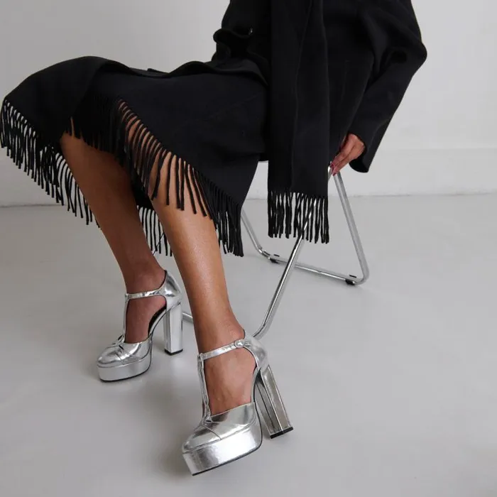 Women Heeled Tbar And Platforms Silver JONAK 60 Years