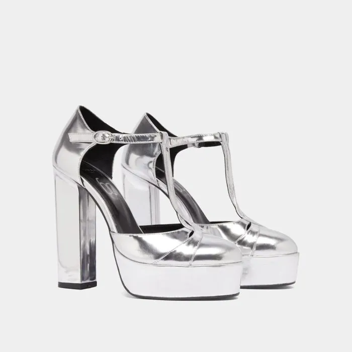 Women Heeled Tbar And Platforms Silver JONAK 60 Years