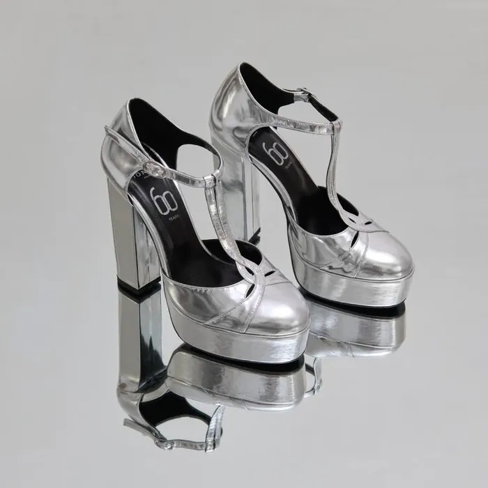 Women Heeled Tbar And Platforms Silver JONAK 60 Years