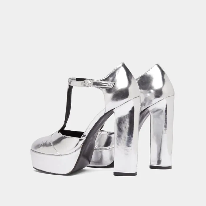 Women Heeled Tbar And Platforms Silver JONAK 60 Years