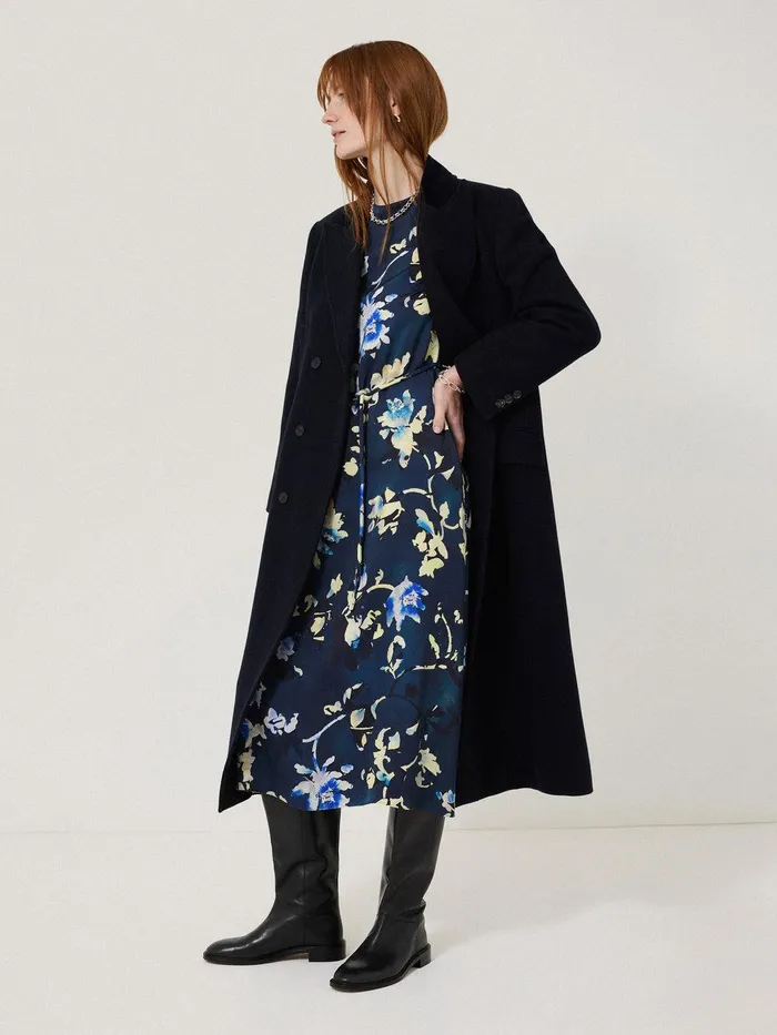 Women Hidden Floral Satin Dress Navy Jigsaw Party