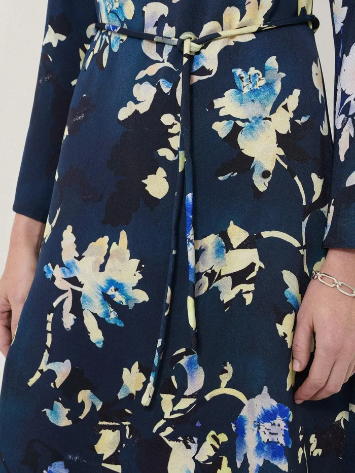Women Hidden Floral Satin Dress Navy Jigsaw Party