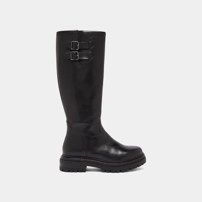 Women High Boots With Notched Soles And Buckles Black JONAK Boots Thighhigh Boots