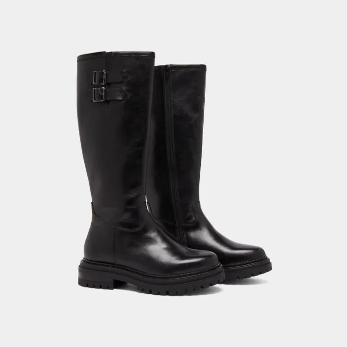 Women High Boots With Notched Soles And Buckles Black JONAK Boots Thighhigh Boots