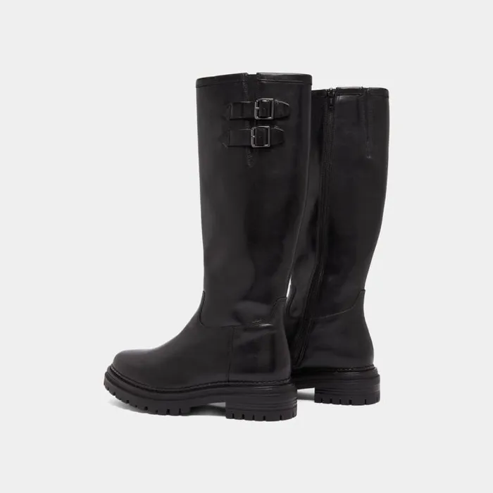 Women High Boots With Notched Soles And Buckles Black JONAK Boots Thighhigh Boots