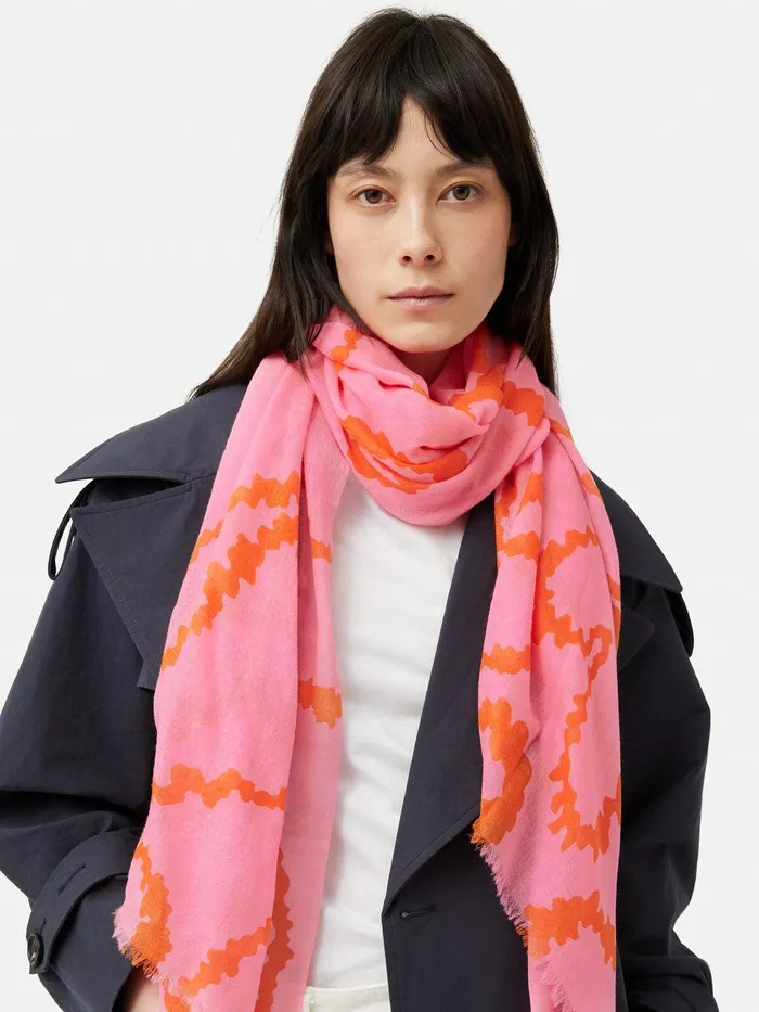 Women Hydra Coral Gauze Wool Silk Scarf Pink Jigsaw Ponchos and Scarves