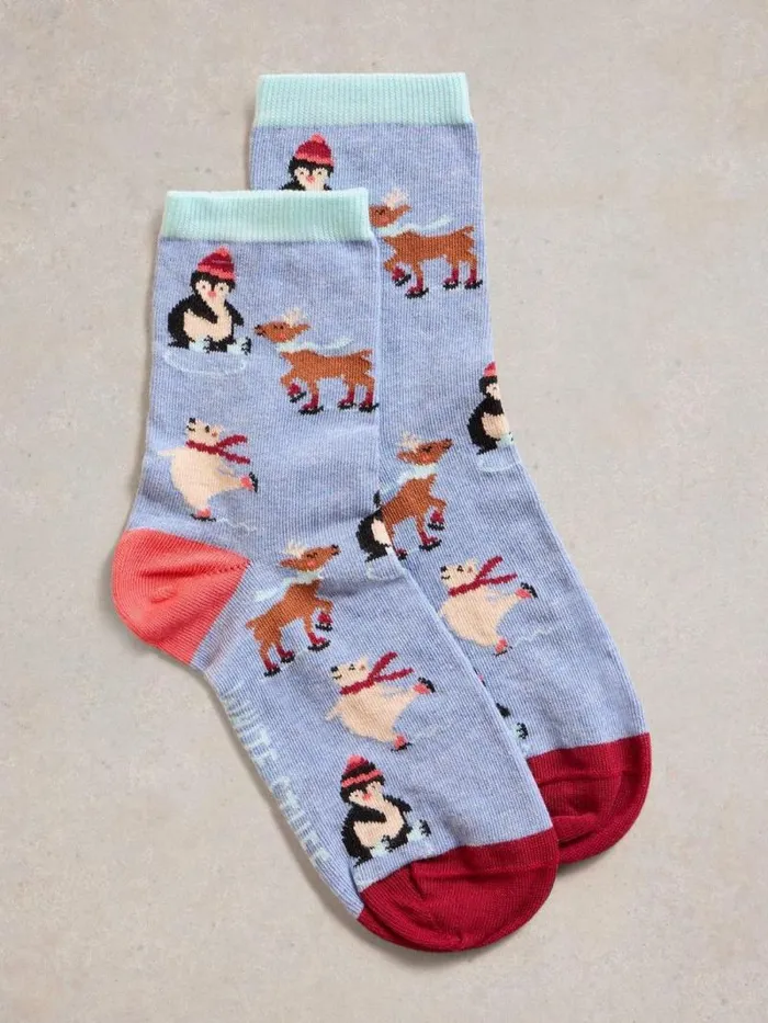 Women Ice Skaters Sock In A Cracker Blue Multi White Stuff Socks