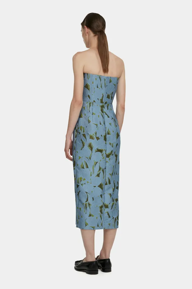 Women Imara Dress in Cloud Blue and Khaki Embellished Wool Dresses Emilia Wickstead Women Imara Dress in Cloud Blue and Khaki Embellished Wool Dresses Emilia Wickstead