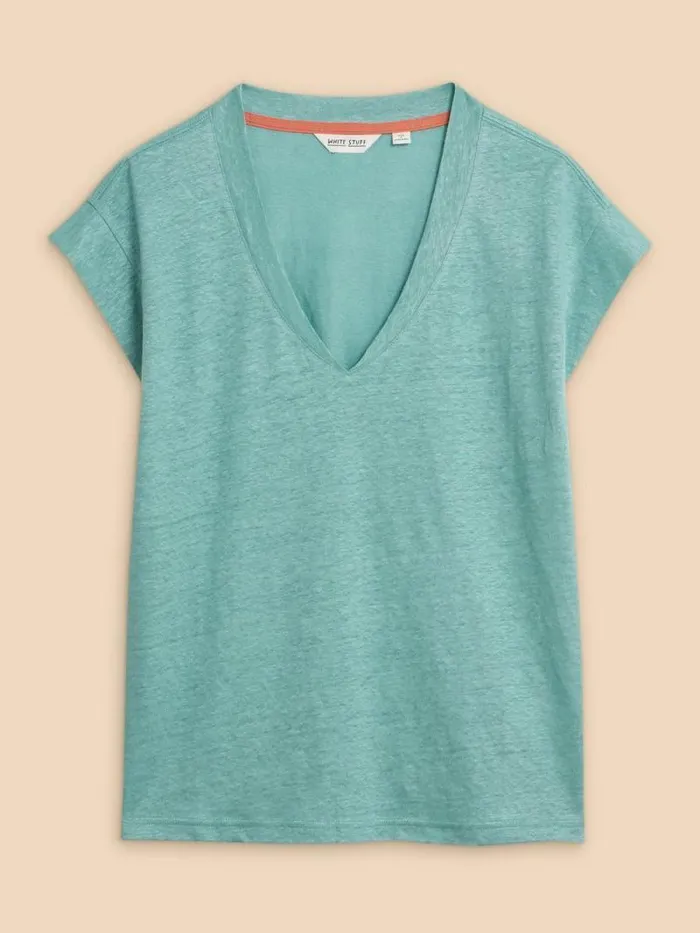 Women IVY LINEN TEE Mid Teal White Stuff Tops and Tees