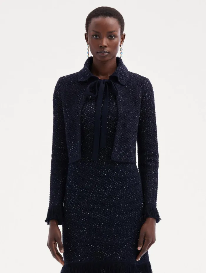 Women Jackets and Coats Oscar De La Renta Sequin Tweed Jacket Navy