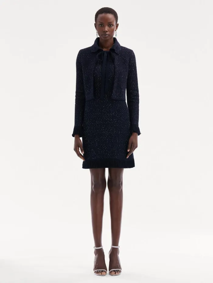 Women Jackets and Coats Oscar De La Renta Sequin Tweed Jacket Navy