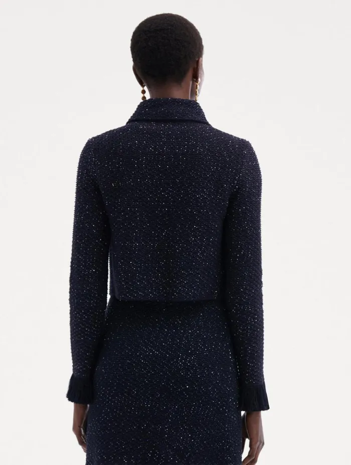 Women Jackets and Coats Oscar De La Renta Sequin Tweed Jacket Navy