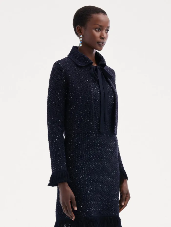 Women Jackets and Coats Oscar De La Renta Sequin Tweed Jacket Navy