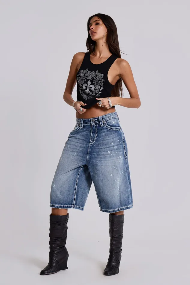 Women Jaded London Shop Rock Revival Black Fleur De Lis Vest Tops