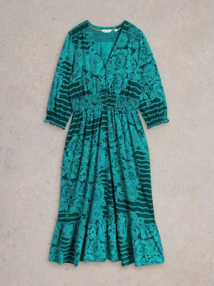 Women Jonie Shirred Jersey Dress Green Print White Stuff Dresses Women Jonie Shirred Jersey Dress Green Print White Stuff Dresses
