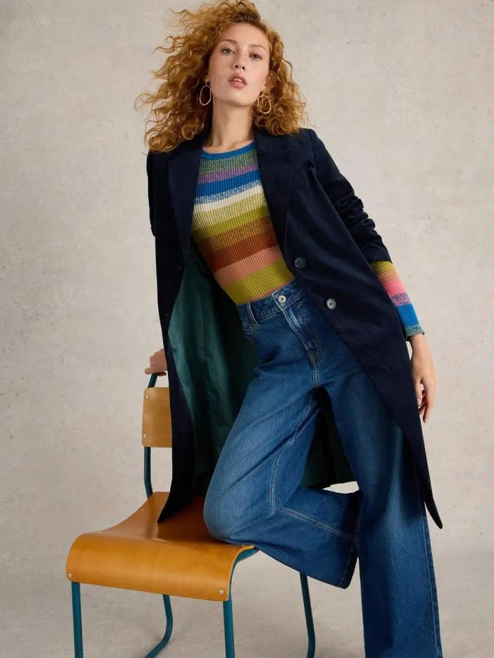 Women Kamila Velvet Coat Dark Navy White Stuff Coats and Jackets