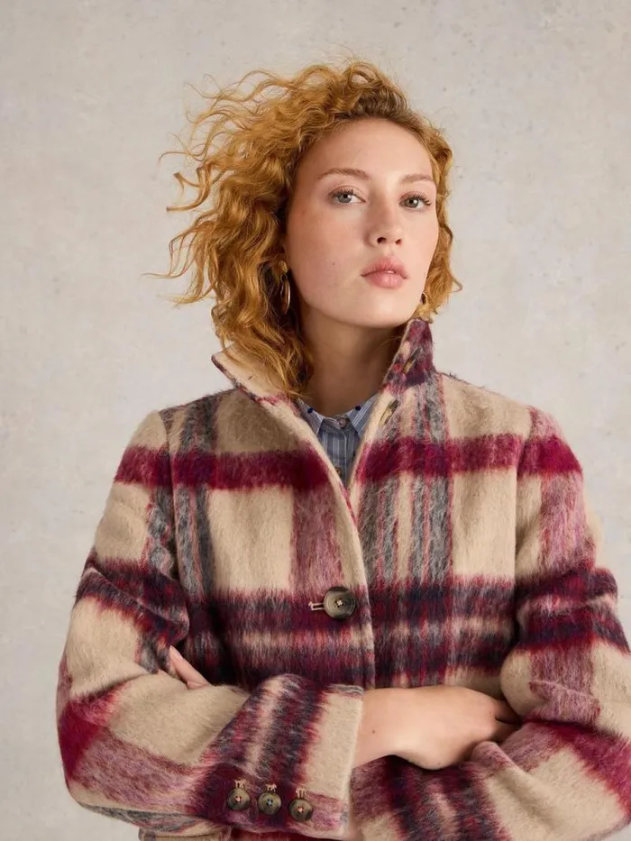 Women Karla Check Coat Plum Multi White Stuff Coats and Jackets