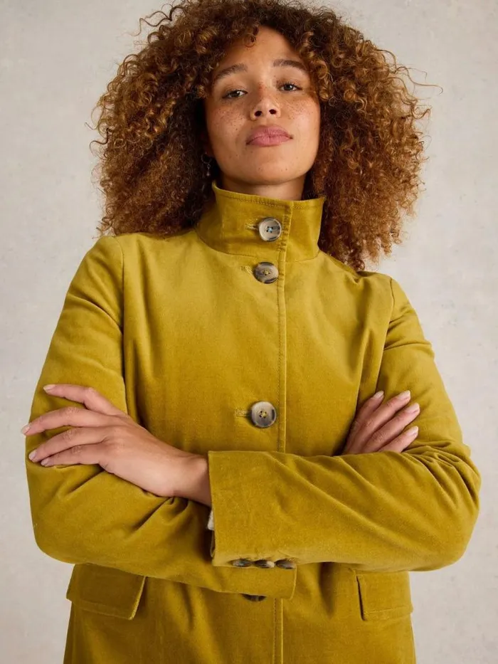 Women Karla Velvet Coat Mid Chartreuse White Stuff Coats and Jackets