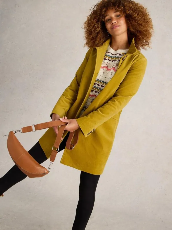 Women Karla Velvet Coat Mid Chartreuse White Stuff Coats and Jackets