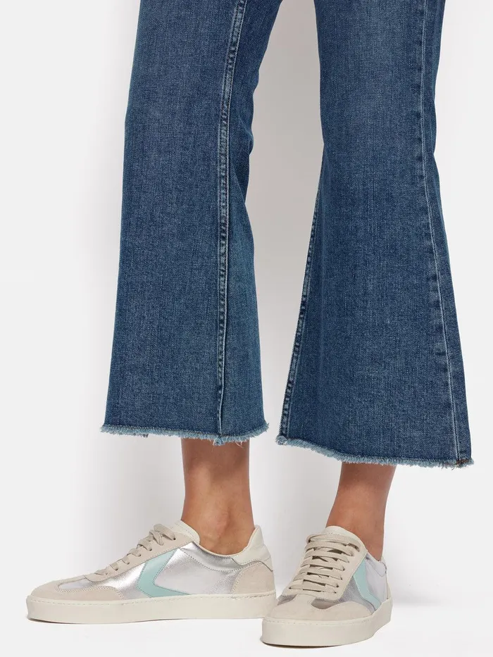 Women Kick Flare Jean Vintage Mid Blue Jigsaw Denim