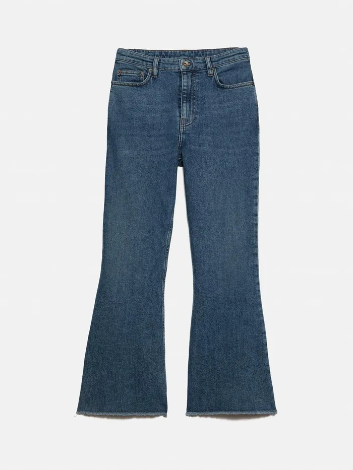 Women Kick Flare Jean Vintage Mid Blue Jigsaw Denim