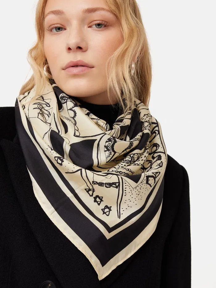 Women Kings and Queens Silk Scarf Monochrome Jigsaw Ponchos and Scarves