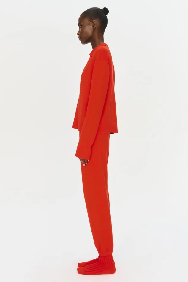 Women Knitwear Jonathan Simkhai Long Sleeve Polo Red Long Sleeve VNeck Polo