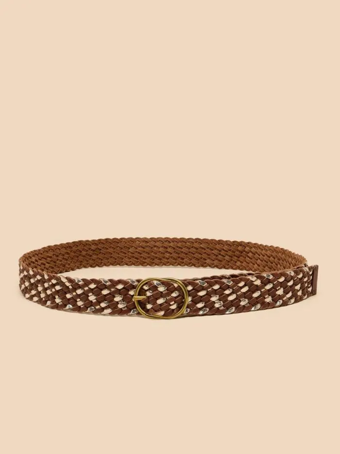 Women Leather Weave Belt Tan Multi White Stuff Belts