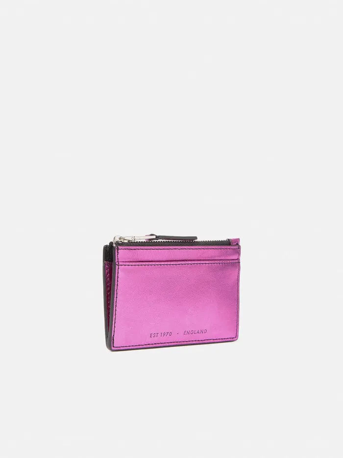 Women Leather Ziptop Card Holder Pink Jigsaw Wallets and Card Holders