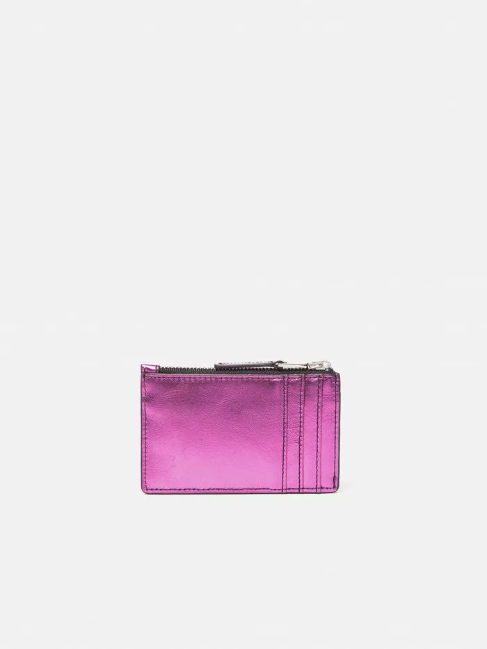 Women Leather Ziptop Card Holder Pink Jigsaw Wallets and Card Holders