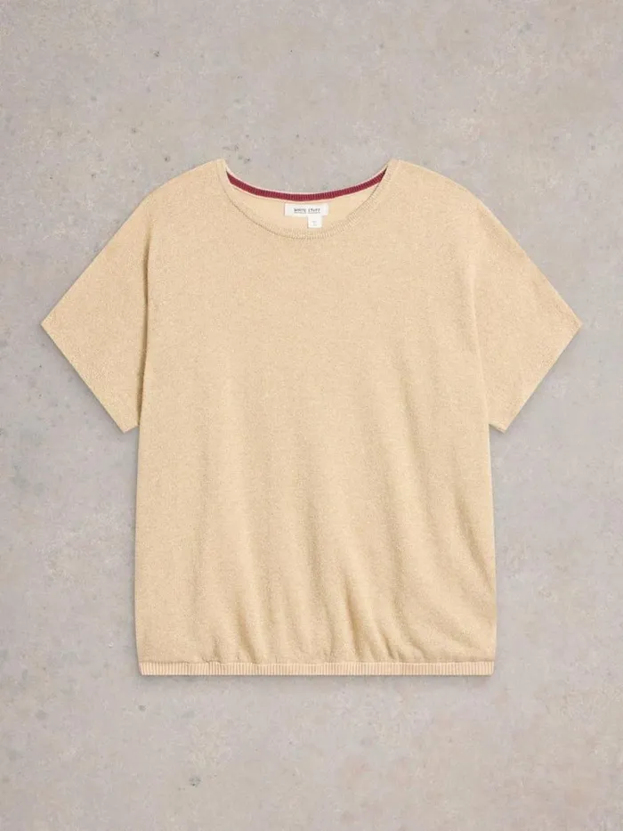 Women LENA SPARKLE KNIT TEE Gold Tone Metallic White Stuff Knitwear