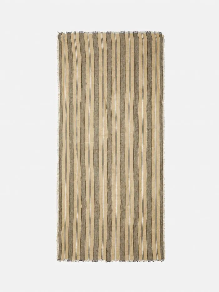 Women Linen Mix Stripe Woven Scarf Natural Jigsaw Ponchos and Scarves