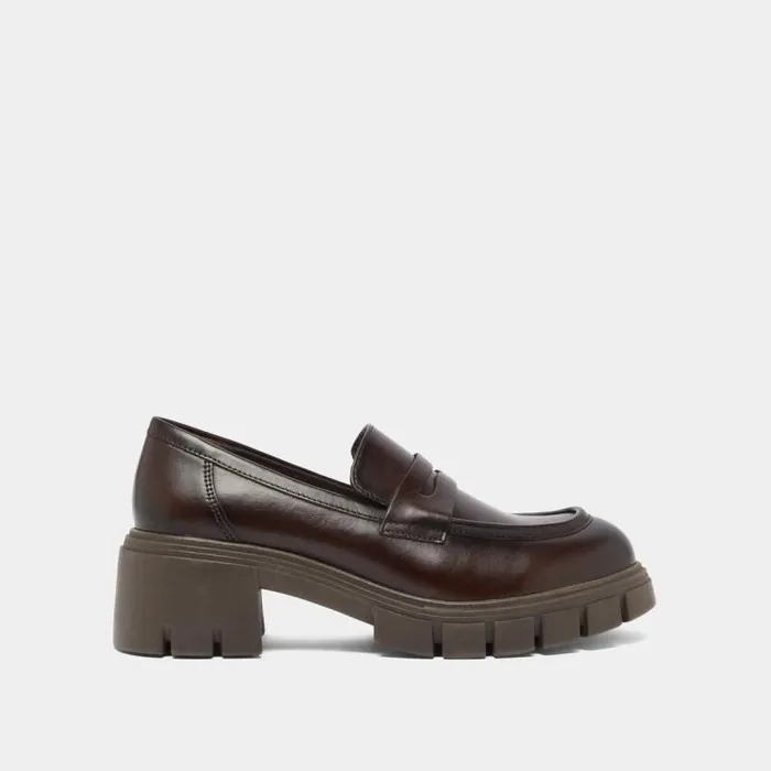Women Loafers With Notched Soles Red Brown JONAK Loafers