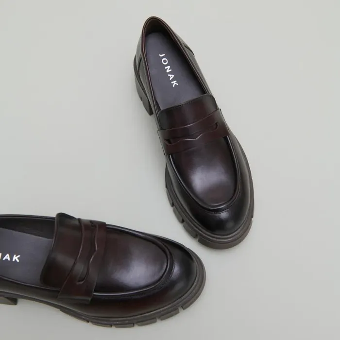 Women Loafers With Notched Soles Red Brown JONAK Loafers