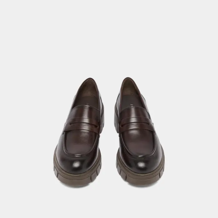 Women Loafers With Notched Soles Red Brown JONAK Loafers