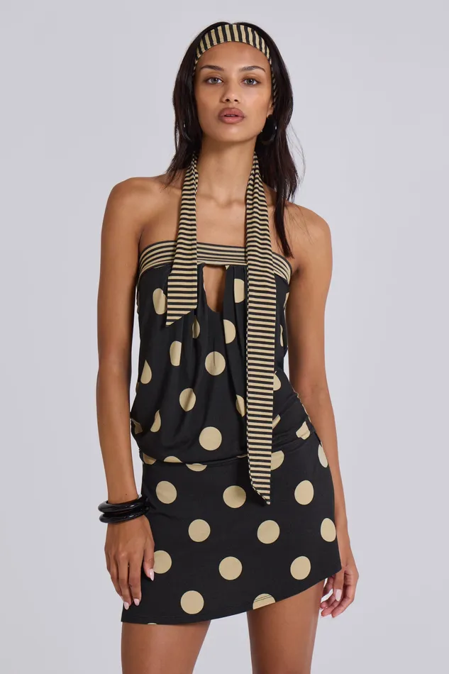 Women Lola Strapless Mini Dress in Polkadot Stripe Dresses Jaded London