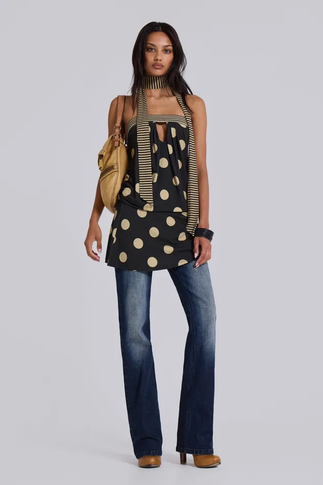 Women Lola Strapless Mini Dress in Polkadot Stripe Dresses Jaded London