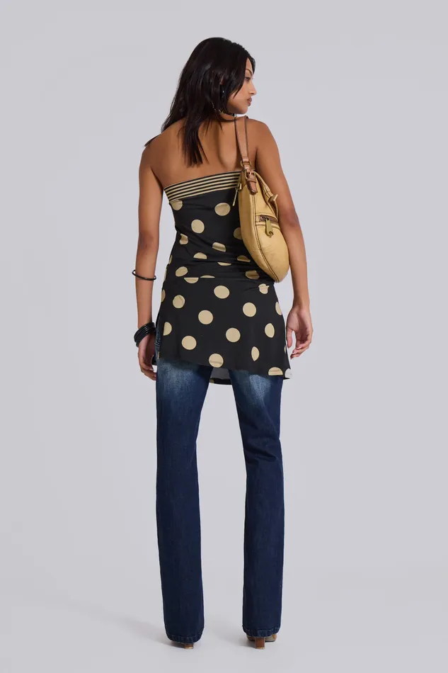 Women Lola Strapless Mini Dress in Polkadot Stripe Dresses Jaded London