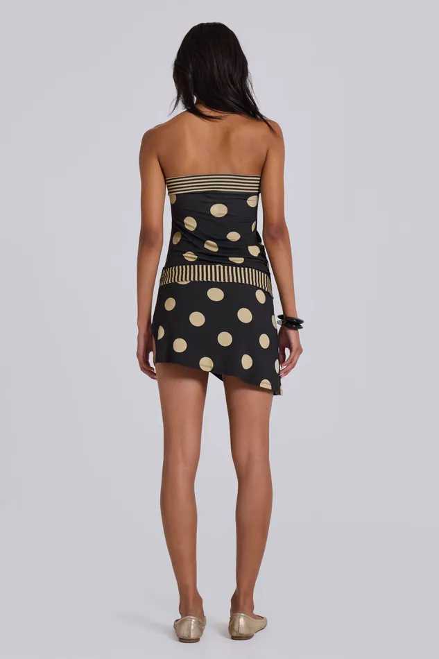Women Lola Strapless Mini Dress in Polkadot Stripe Dresses Jaded London