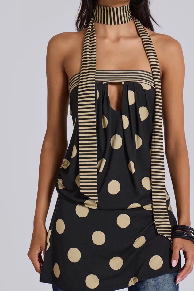 Women Lola Strapless Mini Dress in Polkadot Stripe Dresses Jaded London