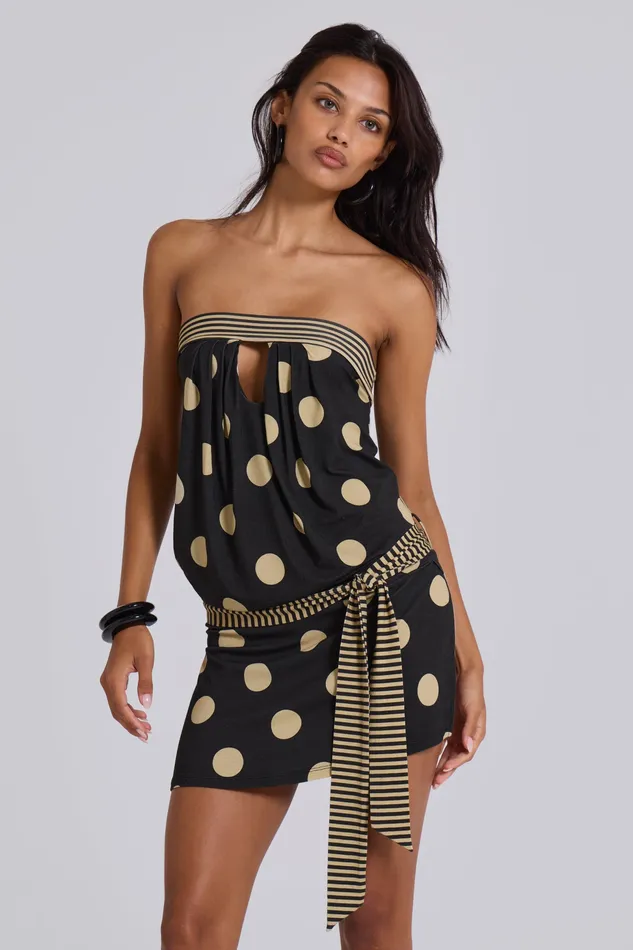 Women Lola Strapless Mini Dress in Polkadot Stripe Dresses Jaded London