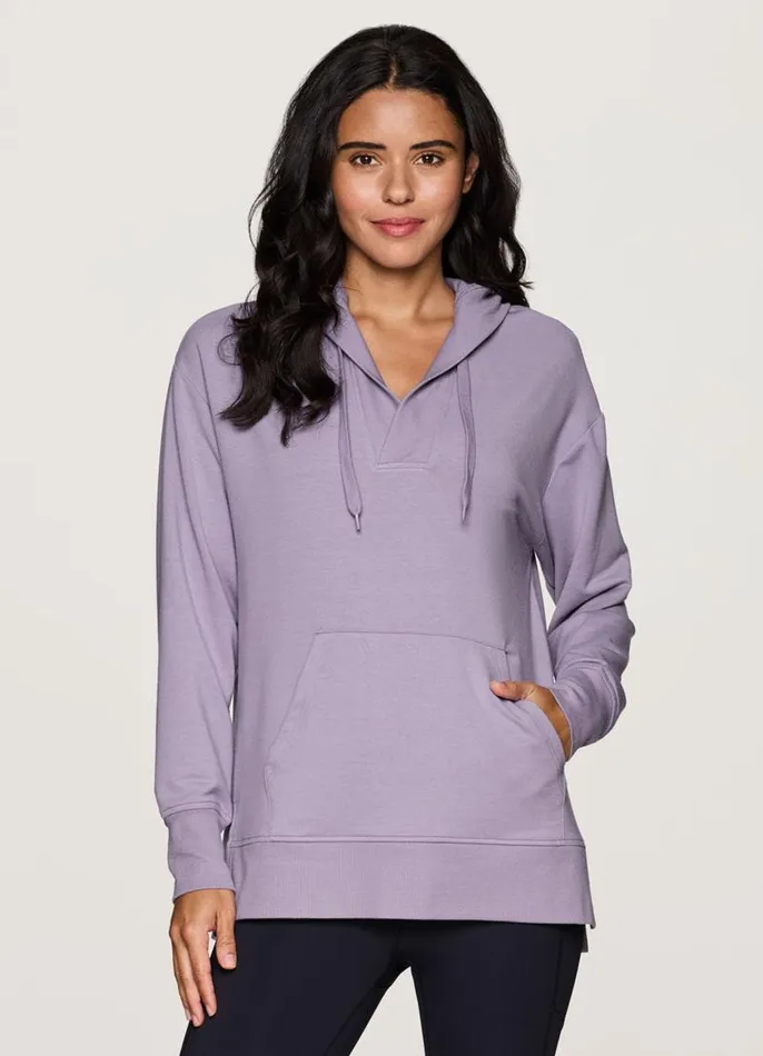 Women Long Weekend Hoodie Tunic Light Purple RBX Active Sweatshirts