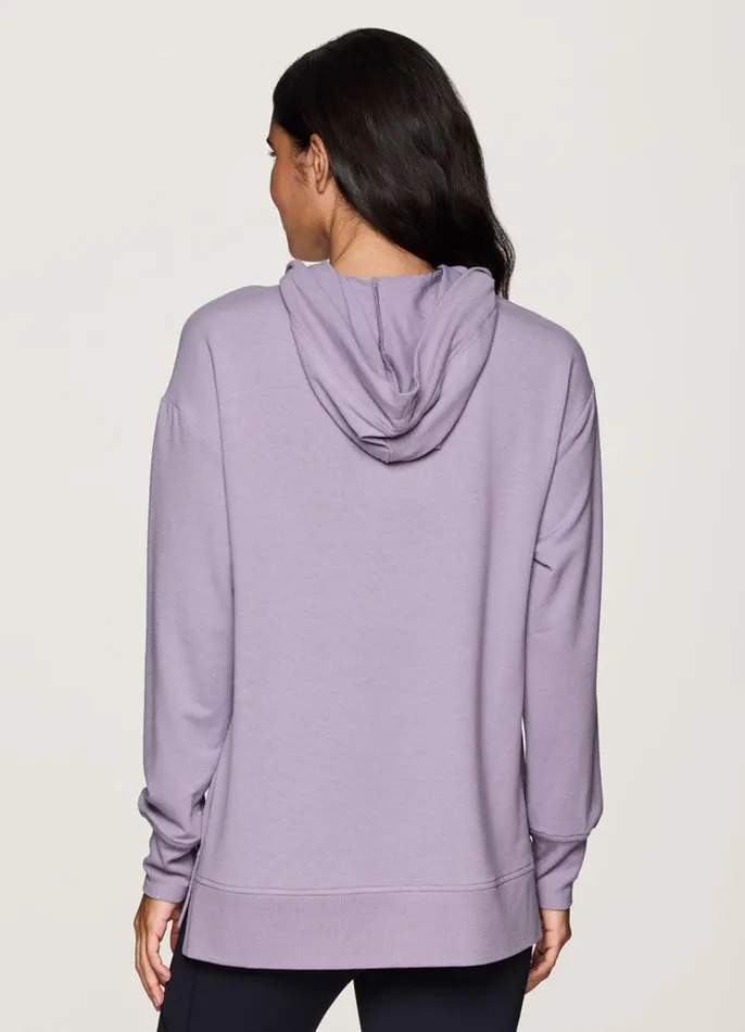 Women Long Weekend Hoodie Tunic Light Purple RBX Active Sweatshirts