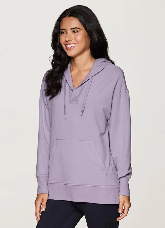 Women Long Weekend Hoodie Tunic Light Purple RBX Active Sweatshirts