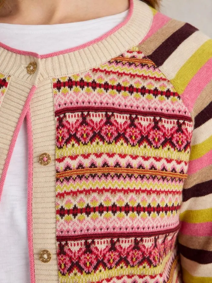 Women LULU FAIRISLE CARDI Pink Multi White Stuff Knitwear Women LULU FAIRISLE CARDI Pink Multi White Stuff Knitwear