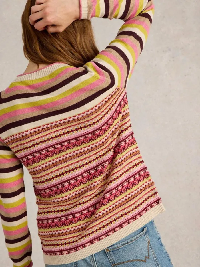 Women LULU FAIRISLE CARDI Pink Multi White Stuff Knitwear Women LULU FAIRISLE CARDI Pink Multi White Stuff Knitwear