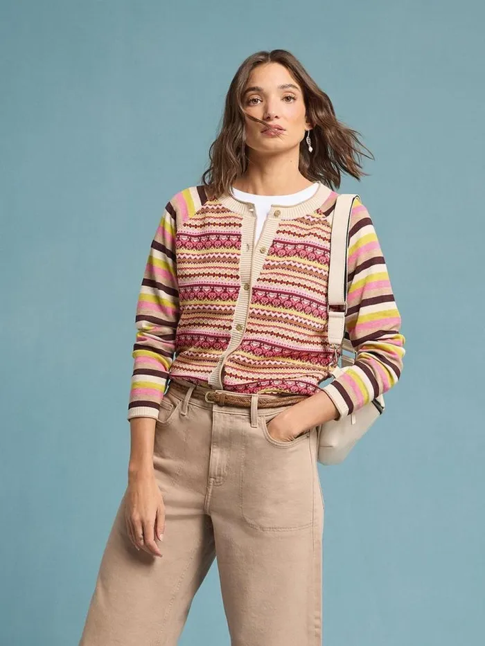 Women LULU FAIRISLE CARDI Pink Multi White Stuff Knitwear Women LULU FAIRISLE CARDI Pink Multi White Stuff Knitwear